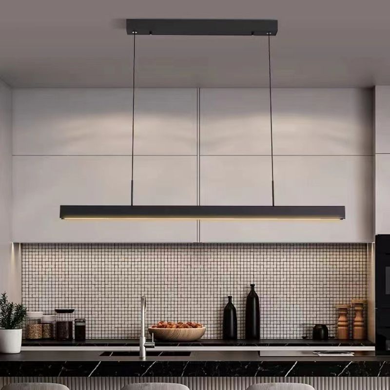 Metal Strip Chandelier Light Fixture Simple LED Island Pendant for Dining Room