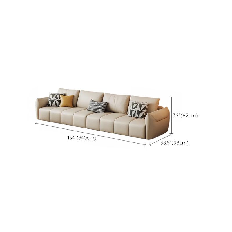 Faux Leather Sectional Sofa 32.28" High Cream Sofa with Pillowed Back Cushions