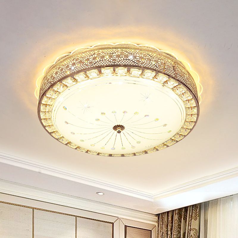 Bowl Shaped Flush Mount Lamp Modernist Beveled Crystal LED Gold Ceiling Light Fixture with Flower/Burst Pattern