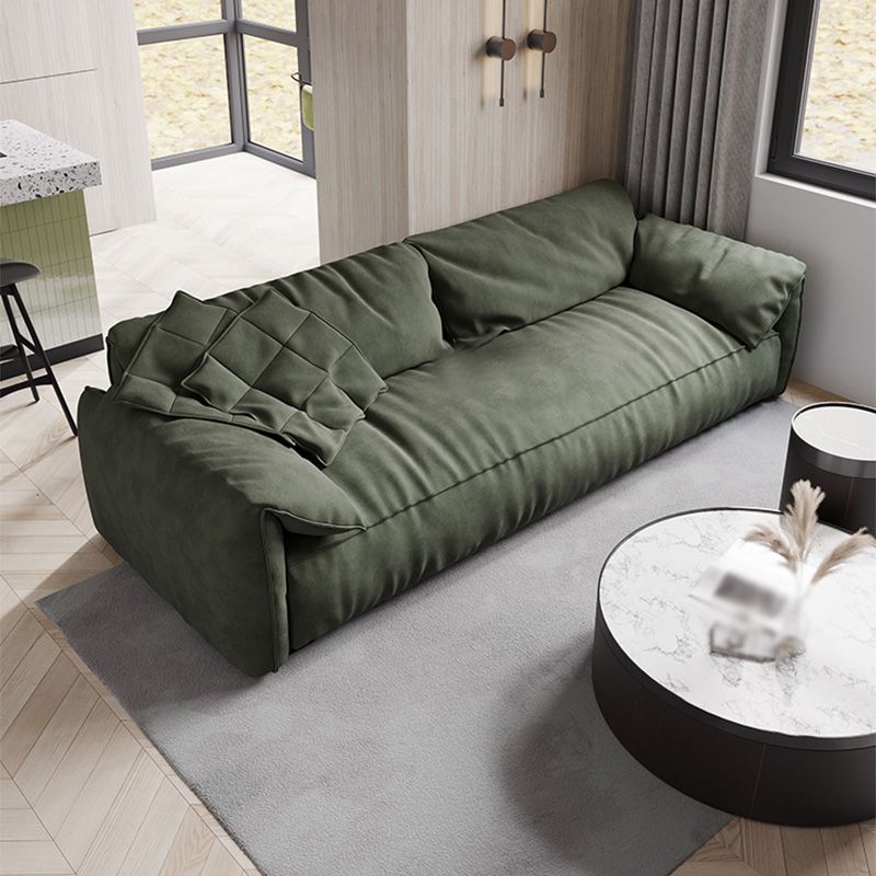 Slipcovered Stationary Living Room Pillow Top Arm Cushions Green Sofa