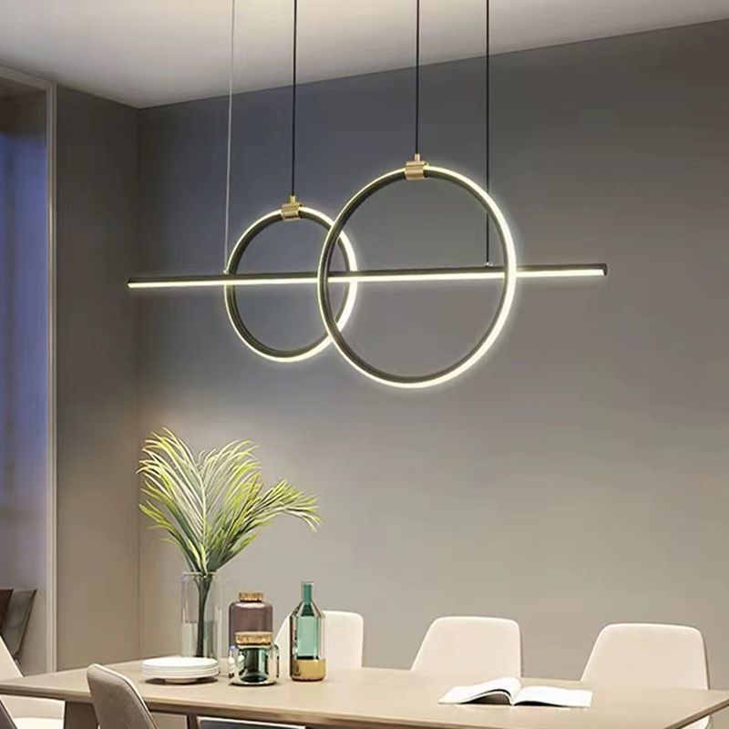 Contemporary 3-Light Golden Kitchen Island Lighting LED Linear Ceiling Light