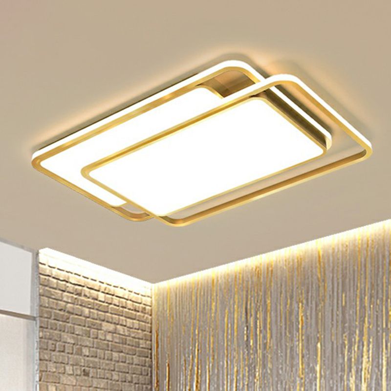 Lámpara de techo empotrada LED acrílica rectangular, accesorio de iluminación empotrado dorado contemporáneo para sala de estar