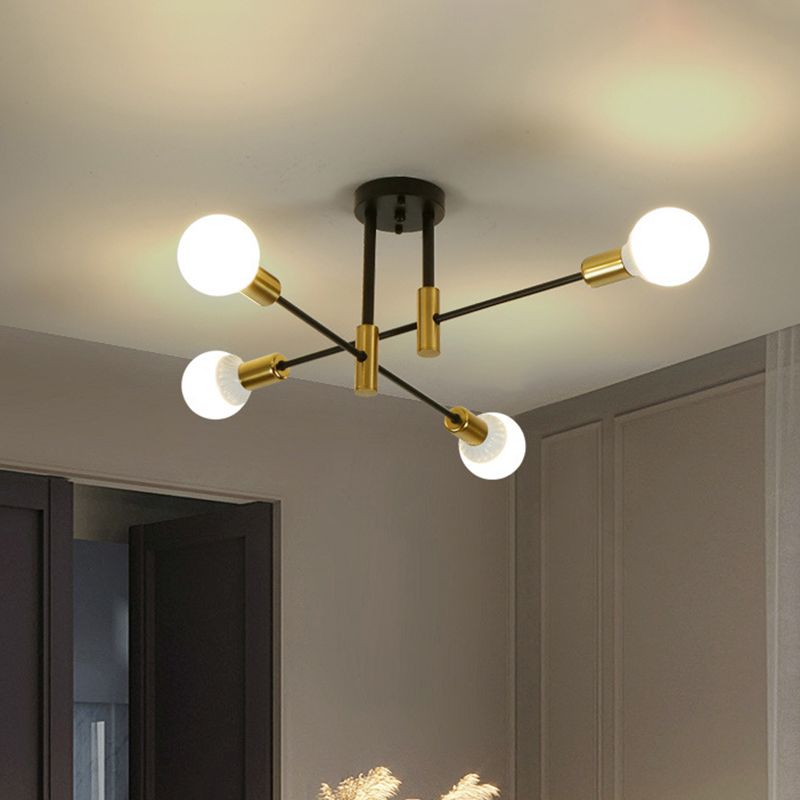 Estilo industrial lámpara de techo incorporada, rama negra, Sala de estar creativa, comedor, dormitorio, bombilla e27 ligera, lujosa y sencilla