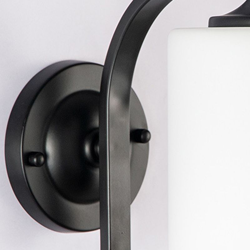 Modern Style Cylinder Shape Wall Light Glass 1 Light Sconces in Black for Bedroom