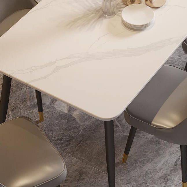 Modern Rectangle Dining Table Matte Finish Stone Top Dinette Table
