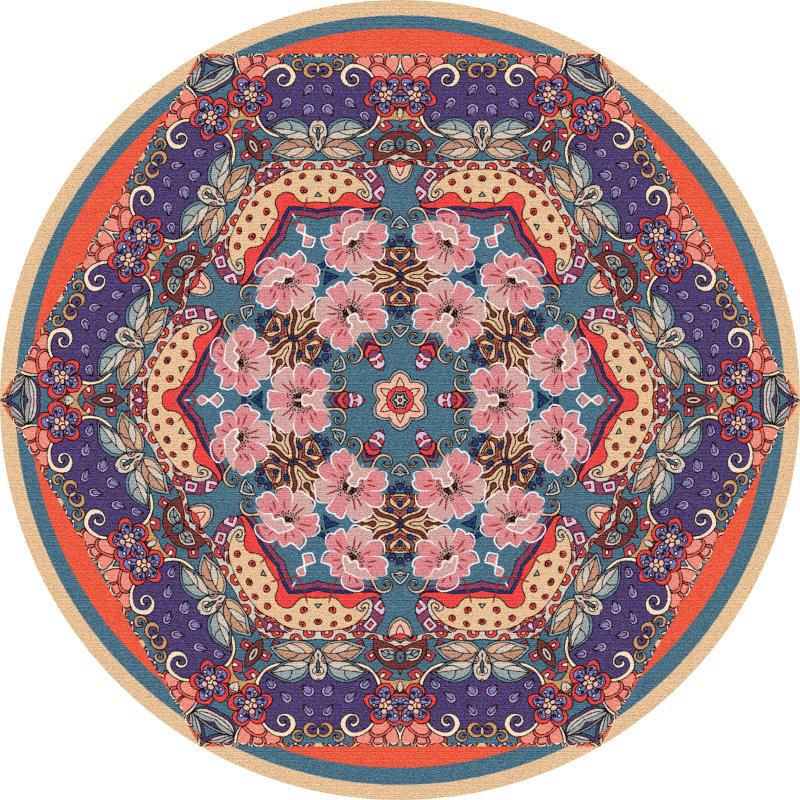 Multi-Farb-Blumendruck Teppich Victorian Marokcan Round Area Teppich Polyester Anti-Rutsch-Rücken Teppich für Wohnkultur