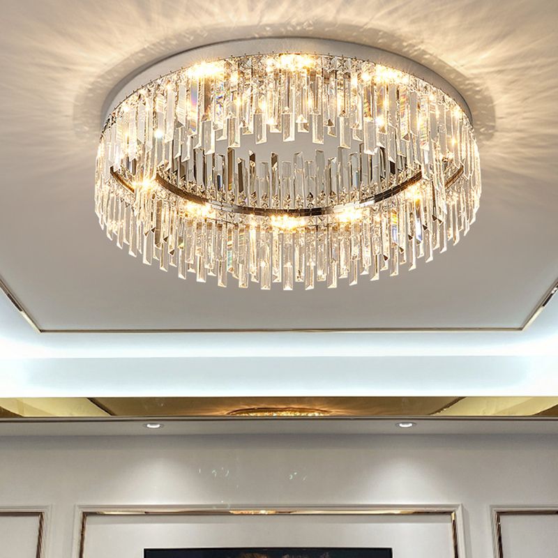 Moderne Luxus-Deckenleuchte in runder Form, Kristall, 1 Licht, Unterputzmontage für Wohnzimmer