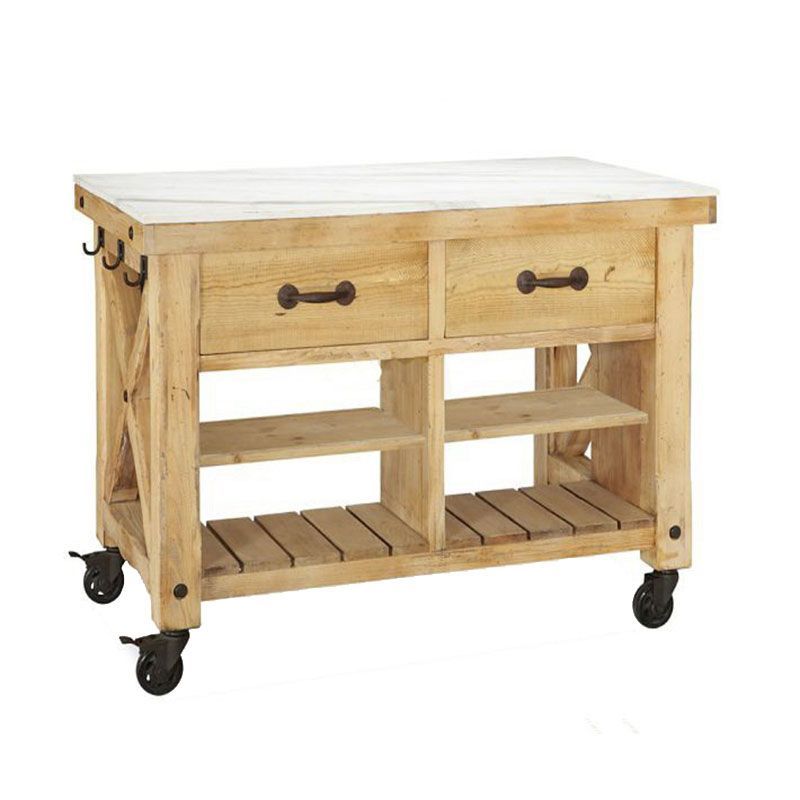 Contemporary Wood Kitchen Trolley Stationary Kitchen Island Table with Drawer
