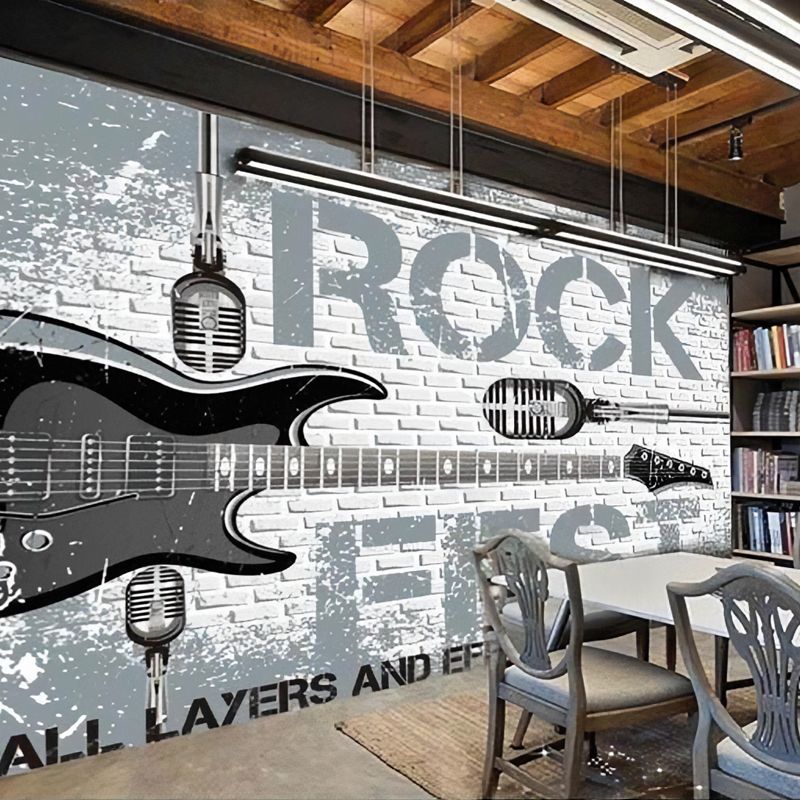 Guitar Wall Mural in Grey, Fashion Wall Covering for Accent Wall
