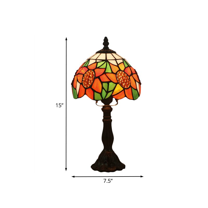 1 comodino leggero Light Light Mediterranean Bronzo girasole Night Night Lighting con ciotola macchiata di vetro