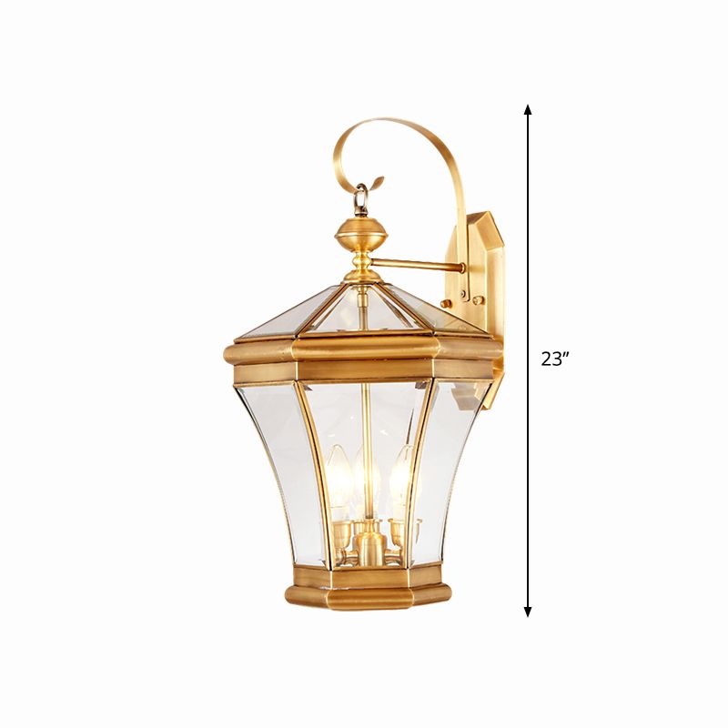 3-Head Lantern Wall Light Traditionalism Gold Metal Wall Sconce Lighting for Stairs