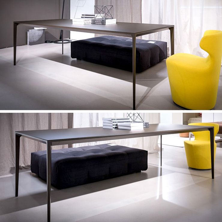 Sintered Stone Top Dining Table Rectangle Table in Grey with Metal Base and 4 Legs