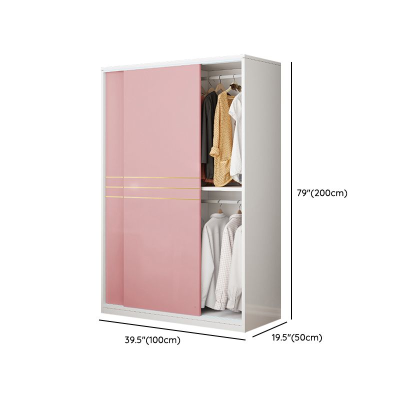 Pink Hanging Clothes Rack Wooden Wardrobe Armoire with Lower Storage Drawers