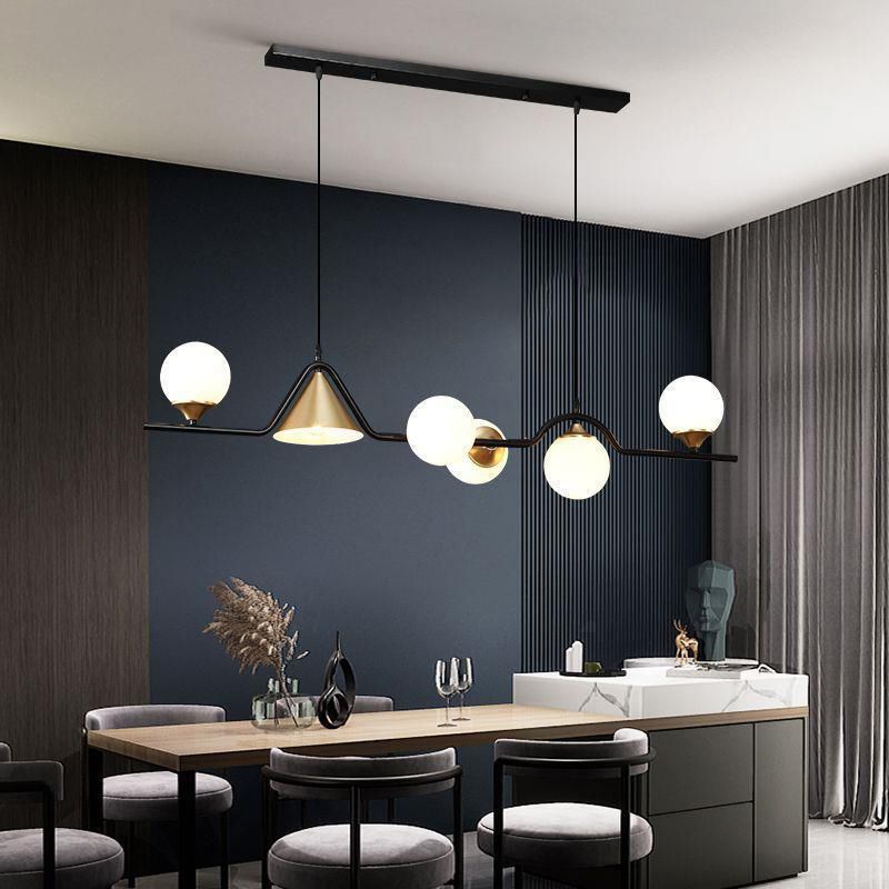 Contemporary Globe Glass Hanging Pendant Lights in Black and Gold for Dining Room