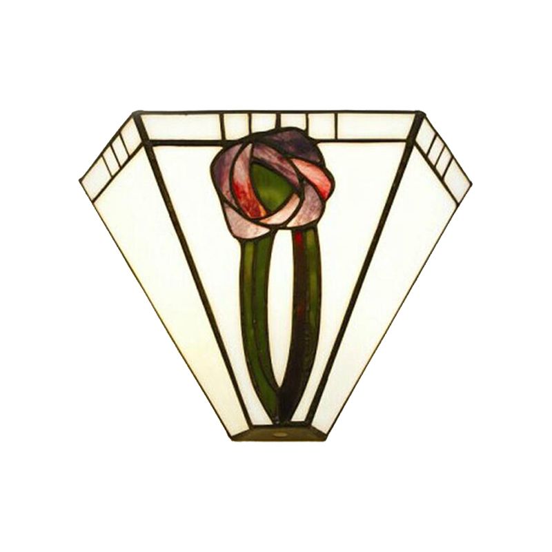 Craftsman Geometric Wall Lamp Stained Glass 1 Head Wall Mount Light with Flower Decoration for Living Room