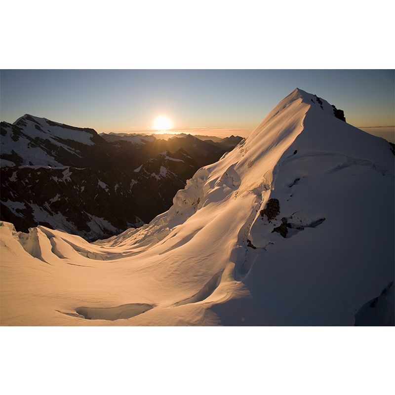 Snow Mountain Sunset Scene Mural Wallpaper Modern Non-Woven Wall Covering in White-Brown