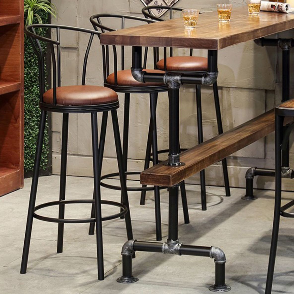Rectangle Pine Wood Top Bar Table Industrial Bar Table with Trestle Base