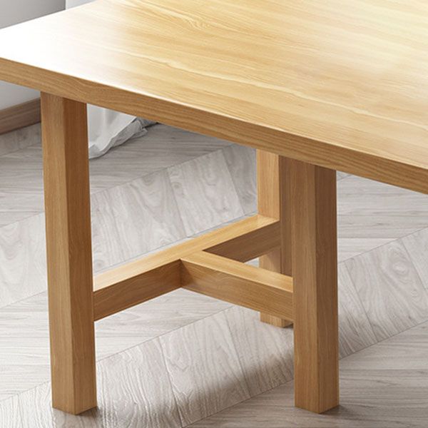 Pine Wood Contemporary Rectangular Dining Table Wood Top Table with Double Pedestal Base