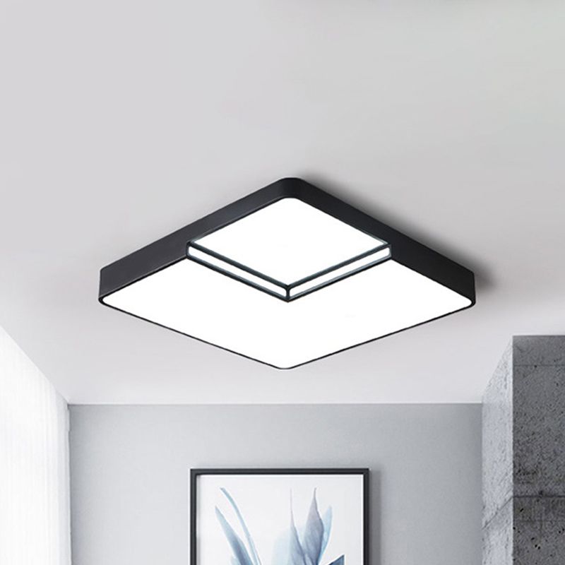 White/Black Square Flush Mount Lighting Modern LED Acrylic Ceiling Light Fixture in White/Warm Light, 16.5"/20.5" W