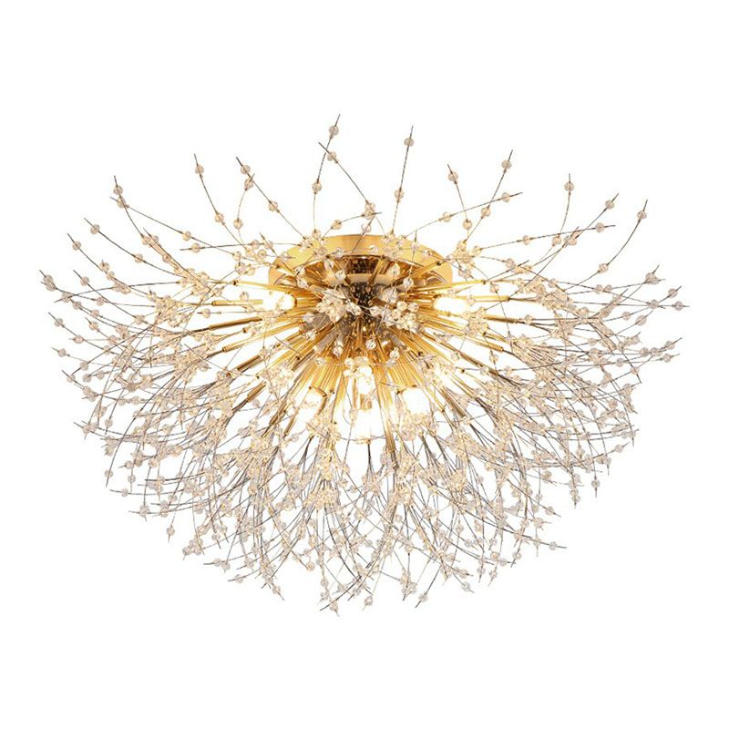 Crystal Beaded Dandelion Ceiling Lamp Contemporary Flush Mount Lighting for Bedroom