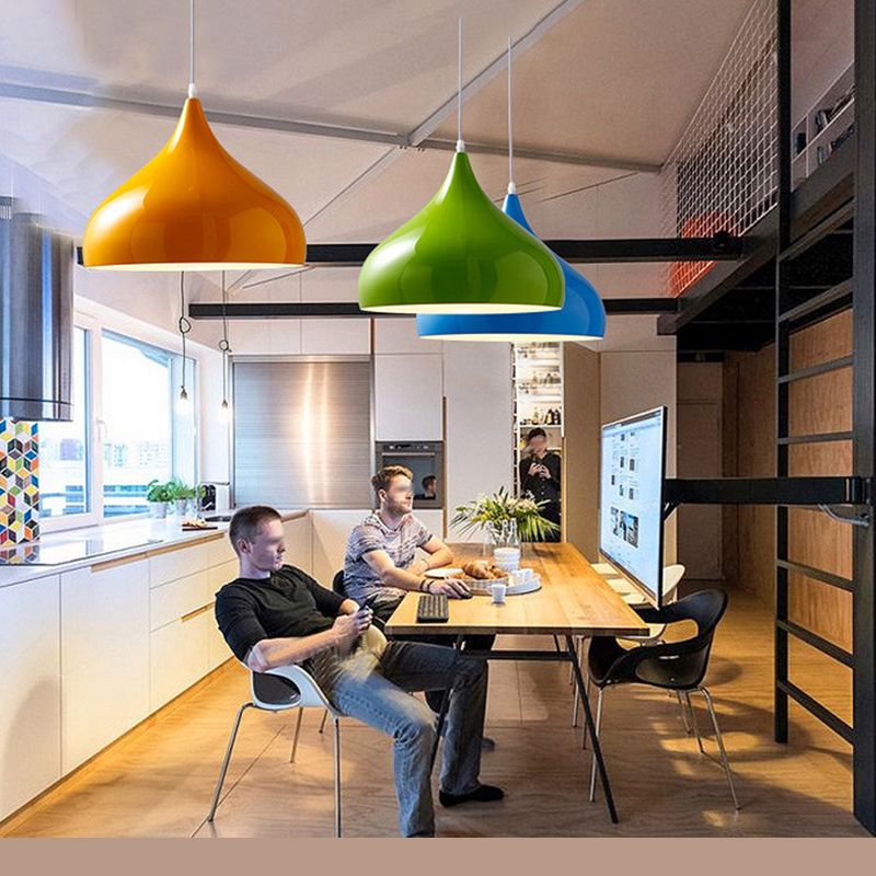 Glossy Finish Aluminum Simplicity Hanging Light 13.7" Wide Nordic Macaroon Style Lighting Pendant in Bedroom