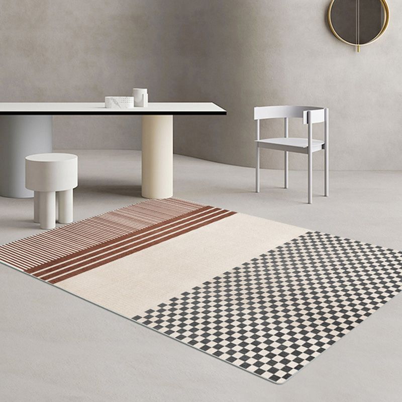 Modern Khaki Carpet Stripe Print Rug Polyester Stain Resistant Living Room Area Rug