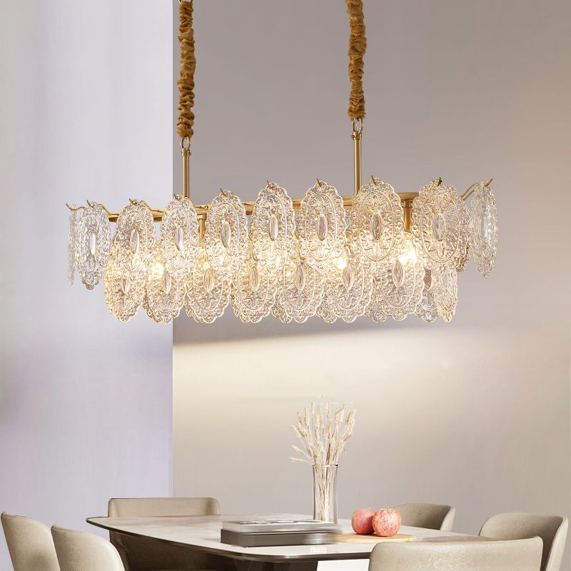 Ideas de iluminación de isla rectangular de estilo contemporáneo luces de isla de vidrio