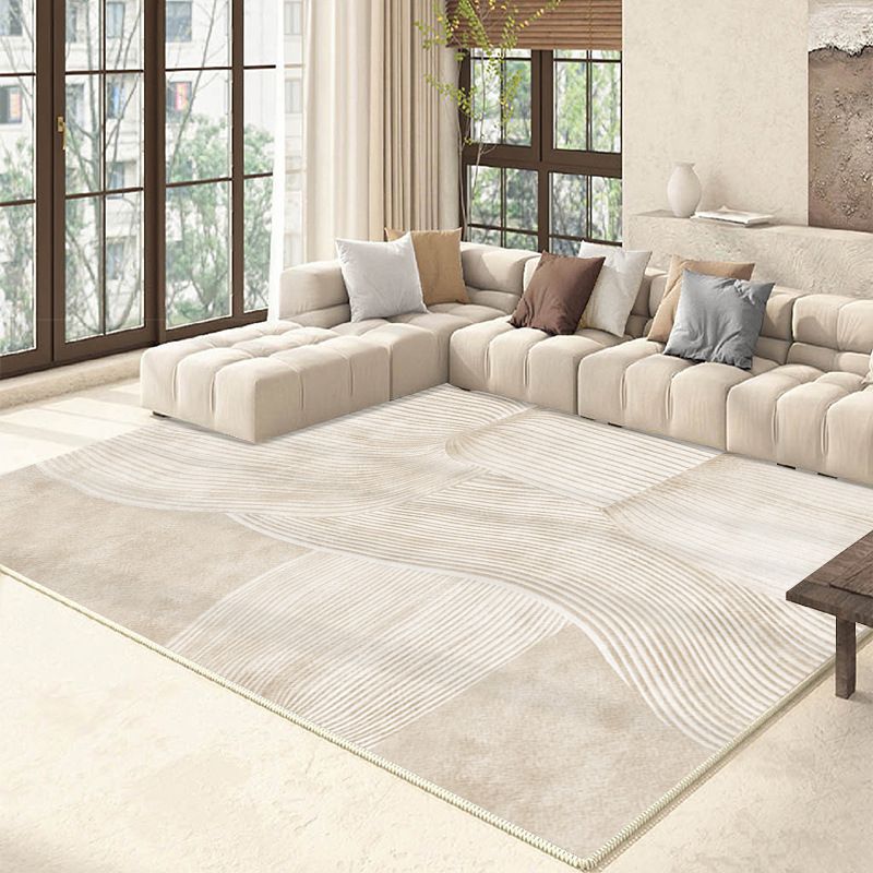 Brown Modern Rug Polyester Stripe Rug Non-Slip Backing Rug for Drawing Room