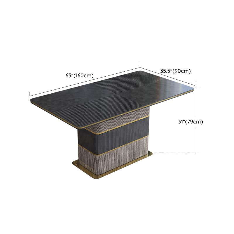 Rectangular Dining Table Modern Wood Tabletop with Metal Pedestal Base