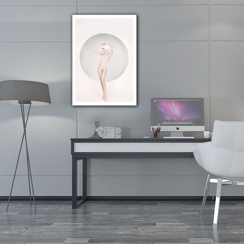 Minimalistic Orthographic Girl Canvas Pink and White Bedroom Wall Art Decor, Textured