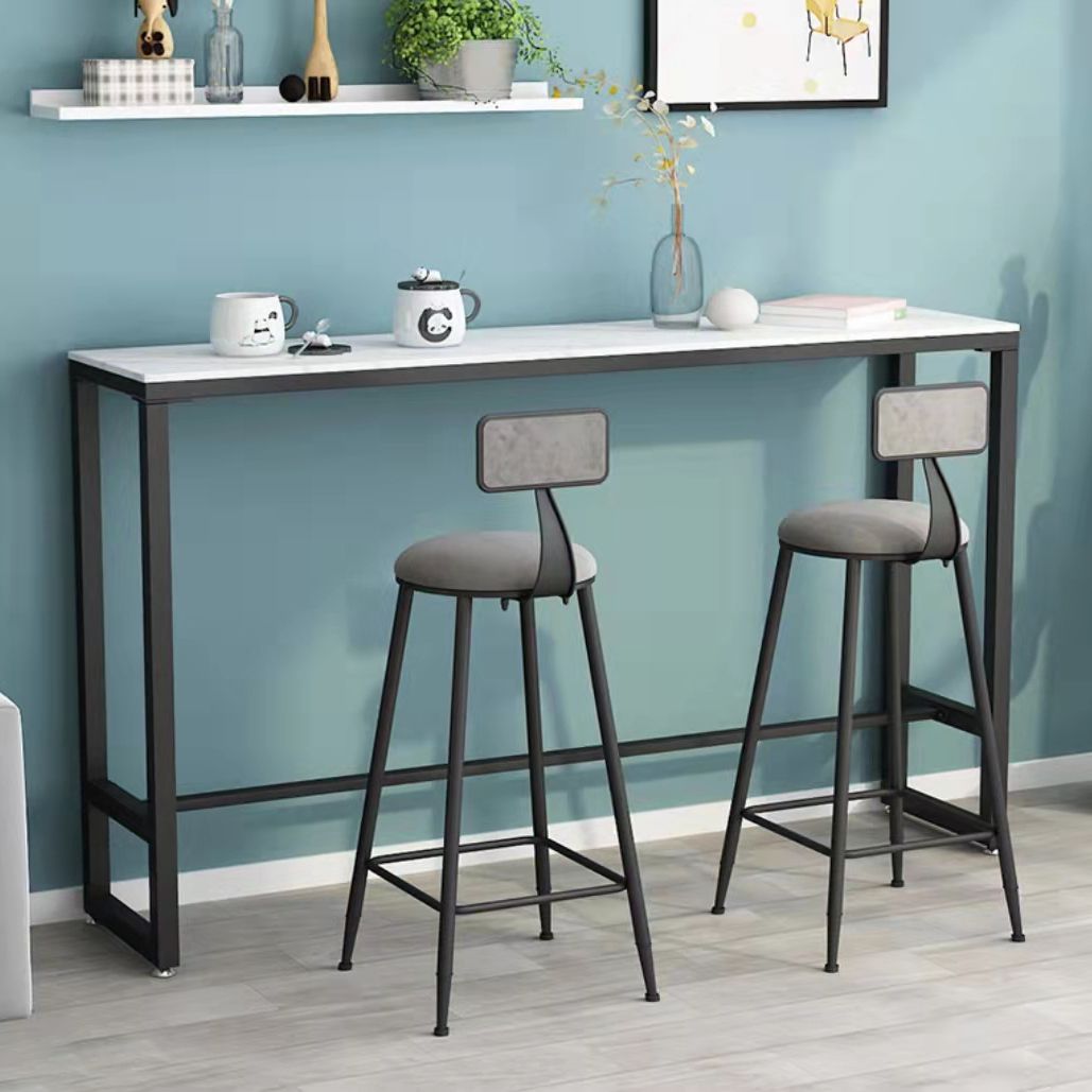 Matte Finish Stone Top Bistro Table with Black Metal Frame for Home
