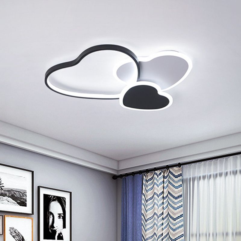 Multi Heart Ceiling Mounted Light Nordic Acrylic LED Black Flush Mount Lamp in Warm/White Light for Living Room