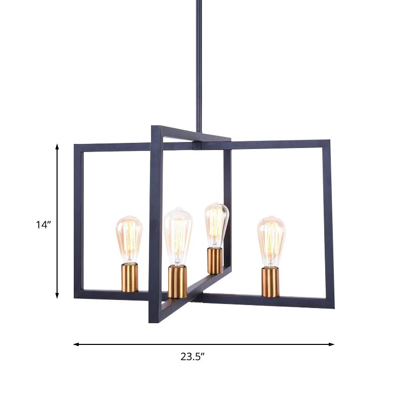 Pendentif rectangulaire industriel Éclairage 4 lumières Lumière suspendue métallique en noir pour la cuisine