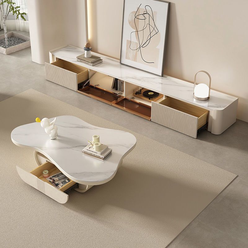 Stone Geometric Contemporary Coffee Table Single Cocktail Table with Storage Drawers