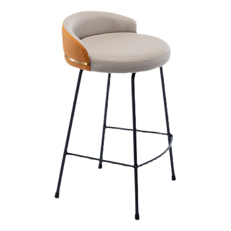 Industrial Metal Stool Faux Leather Round Seat Upholstered Counter Stool