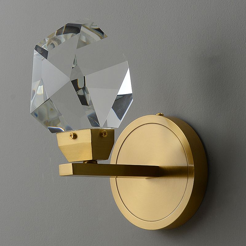 Modern Metal Wall Sconce Geometric Shape Wall Light with Crystal Shade for Bedroom