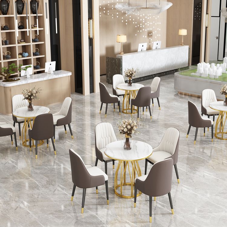 Sintered Stone White Dining Table Glam Style Pedestal Table for Dining Room