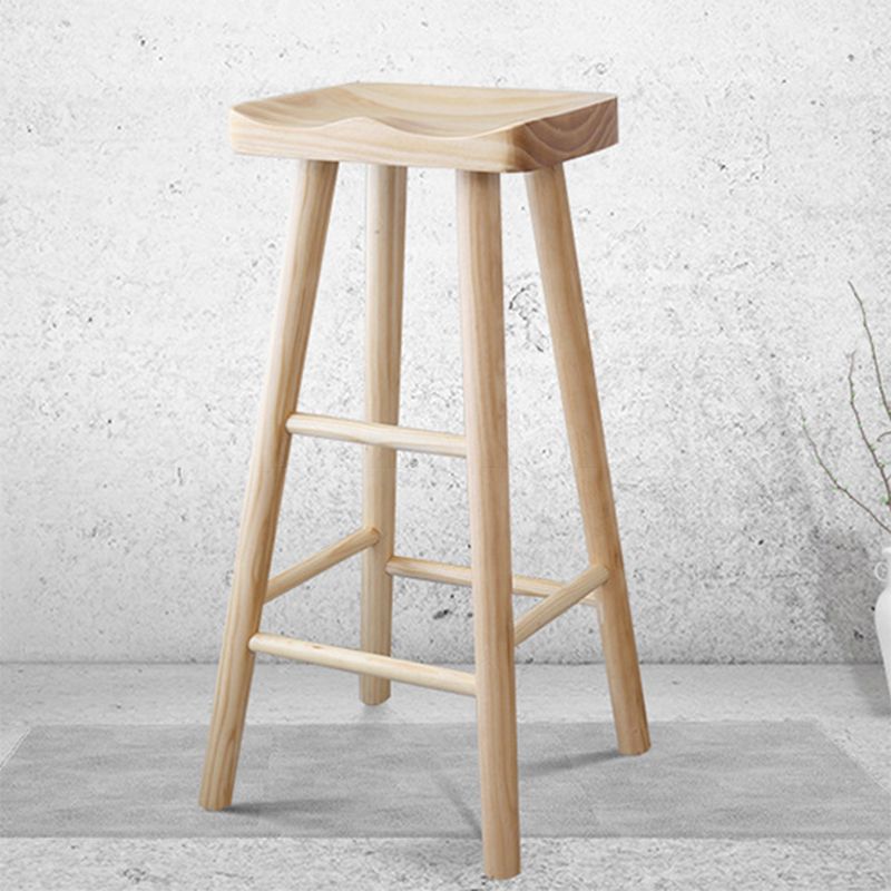 Industrial Backless Armless Counter Stool Pine Wood Bar Stool with Pedal for Milk Tea Shop