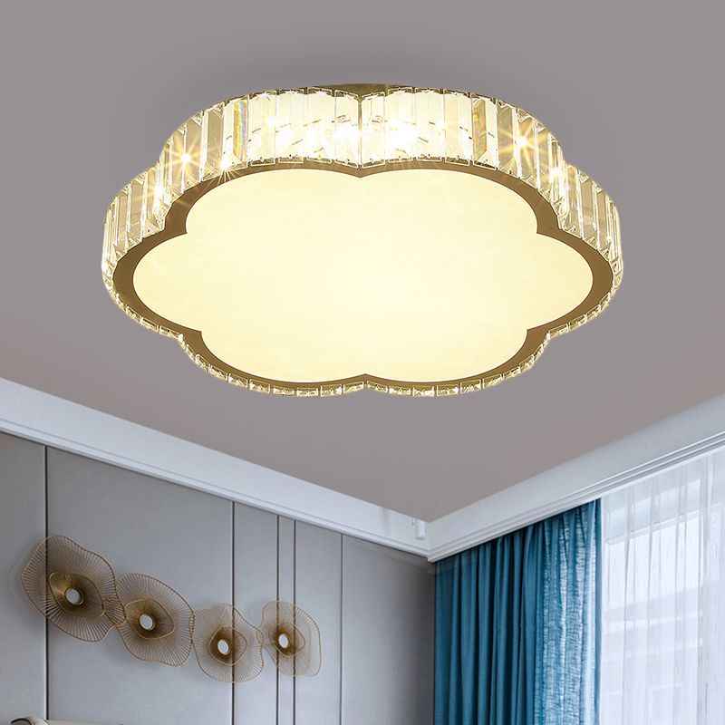 Cloud Clear Crystal Prisms Flush Light Fixture Contemporary Bedchamber LED Ceiling Mount in Stainless-Steel
