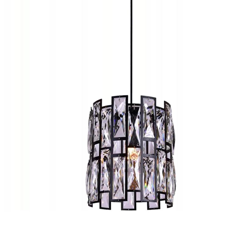Modern Shaded Hanging Lamp Crystal Rectangles Dining Room Pendant Light in Black