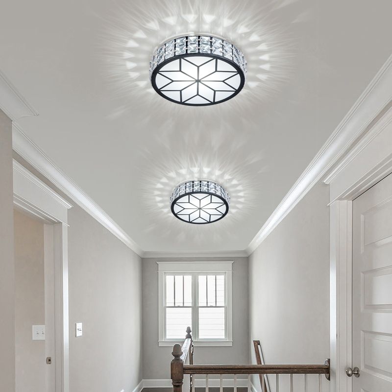 Runde, klare, geschliffene Kristall-Unterputz-LED-Deckenleuchte mit Blumenmuster