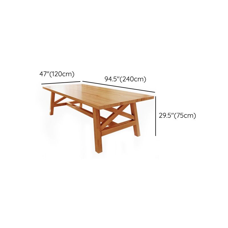 Natural Finish Table with Wooden Base Modern Solid Wood Top Dining Table