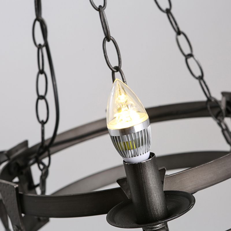 3 Lights Metal Ceiling Chandelier Rustic Black Bare Bulb Living Room Hanging Lamp Kit