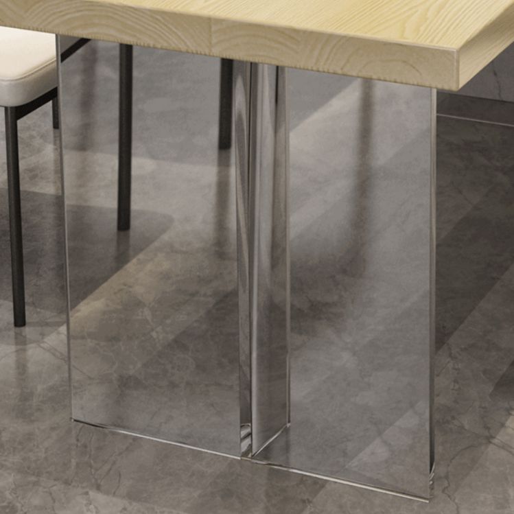 Solid Wood Dining Table Modern Rectangle Table with Double Pedestal Base