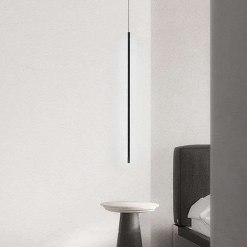 Simple Modern Style Line Shape Pendant Metal 1 Light Hanging Light in Black for Living Room Bedroom