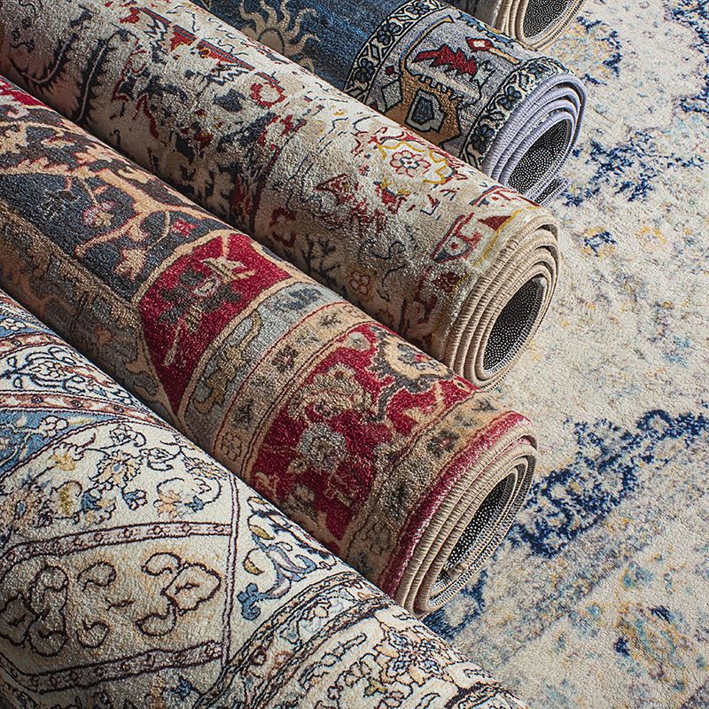 Green Tone Moroccan Area Carpet Polyester Moroccan Print Indoor Rug Easy Care Carpet for Living Room