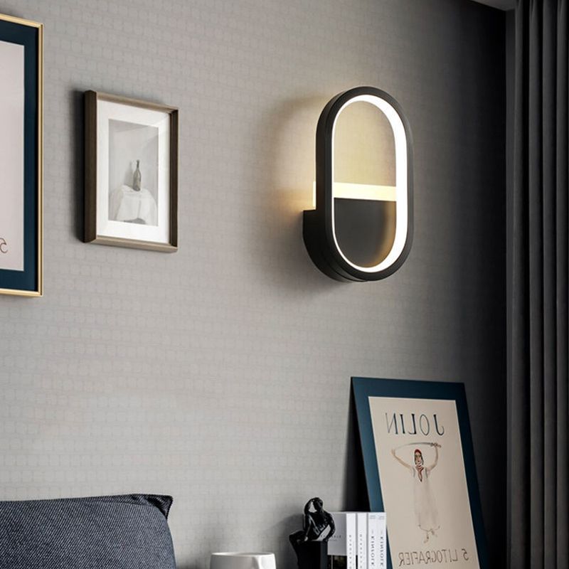 Oval Shape Wall Lamp Modern Style Metal 1 Lights Wall Light in White/Black