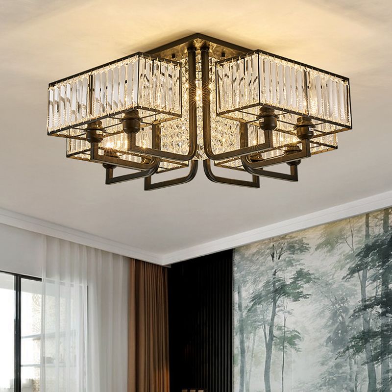 5/9/13 Lights Kubieke Semi-flush Light Modern Metal en Clear Crystal Ceiling Mounted Fixture in Black