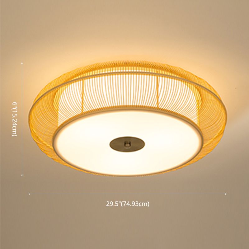 Japanese Curved Drum Flush Mount Ceiling Light Fixture Bamboo Ceiling Flush Mount Lights for Bedroom