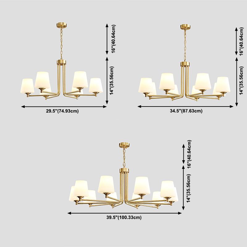 Moderne stijl conische plafondophanging verlichting multi -lichten melkglas plafond kroonluchter